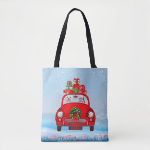 Tote Bag Chien Maltais En Voiture Avec Le Père Noël