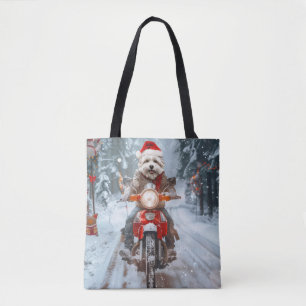 Tote Bag Chien maltais équitation moto Noël