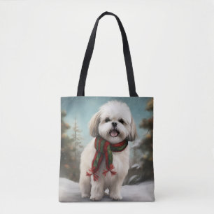 Tote Bag Chien Malti Tzu dans la neige Noël