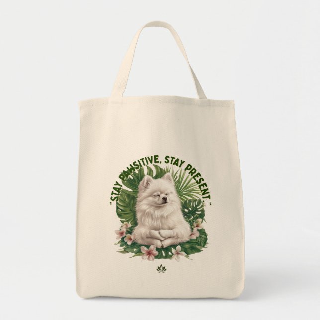 Tote Bag Chien Méditant Restez Pawsitif  (Devant)