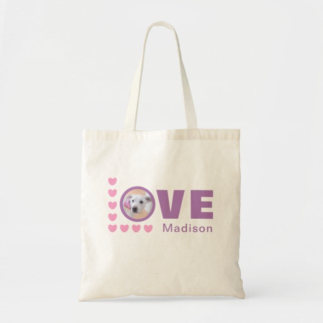 Tote Bag Chien mignon amour Coeurs Valentines Jour Lavande (Devant)
