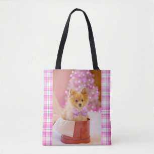 Tote Bag Chien mignon avec cou rose Photographie de Noël