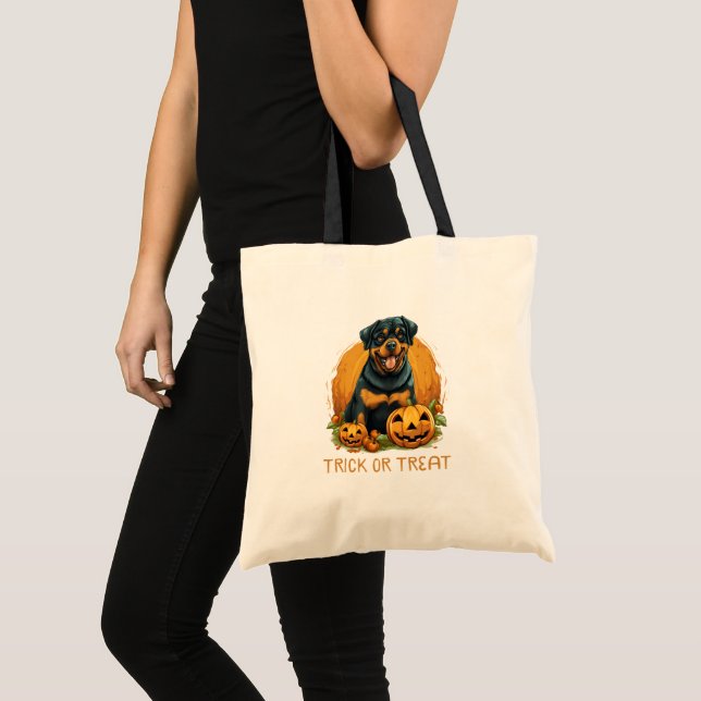 Tote Bag Chien mignon avec Jack-O' Lantern Trick ou traitem (Devant (produit))