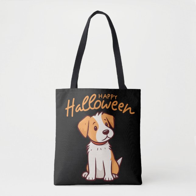 Tote Bag Chien mignon chiot Happy Hallowen (Devant)