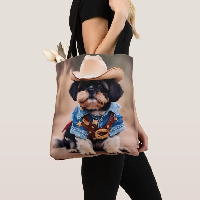 Tote Bag Chien mignon en costume de cowboy (De près)