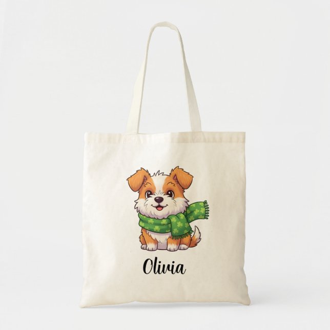 Tote Bag Chien mignon en écharpe trèfle (Devant)