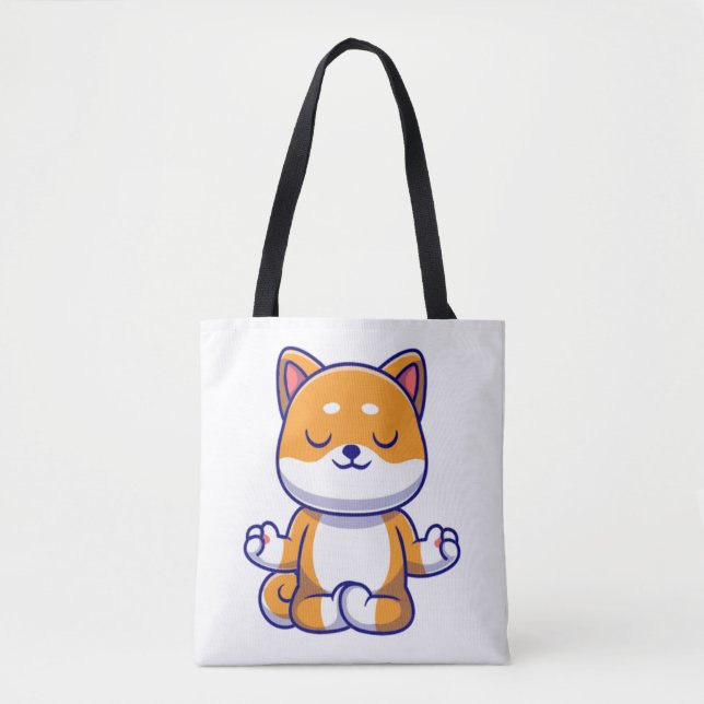 Tote Bag Chien mignon shiba inu faisant du yoga méditation  (Devant)