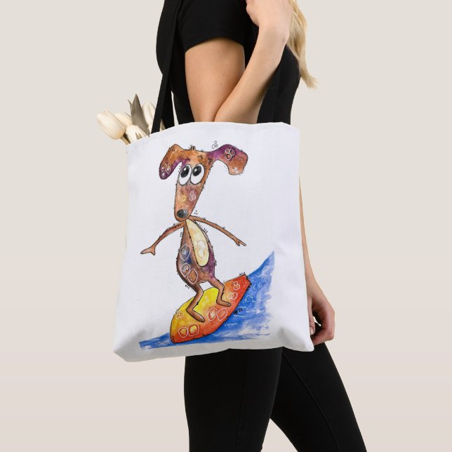 Tote Bag Chien mignon Whimsical sur Surboard (De près)