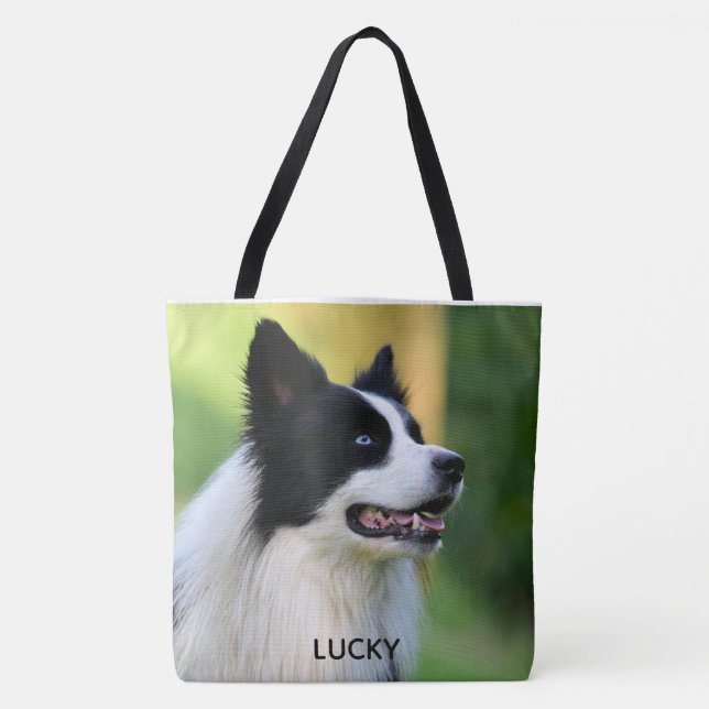 Tote Bag Chien noir et blanc à la frontière (Devant)