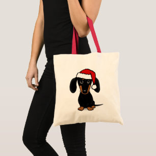 Tote Bag Chien noir et Tan Dachshund Père Noël mignon Wiene