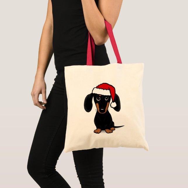 Tote Bag Chien noir et Tan Dachshund Père Noël mignon Wiene (Devant (produit))