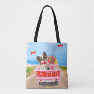 Tote Bag Chien Papillon Camion de la Saint-Valentin Cœurs