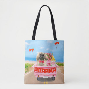 Tote Bag Chien Pékinois Saint-Valentin Camion Cœurs