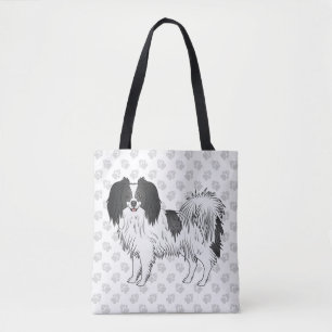 Tote Bag Chien Phalène avec motif d'empreintes de pattes gr
