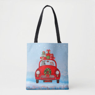 Tote Bag Chien Pitbull dans une voiture avec le Père Noël