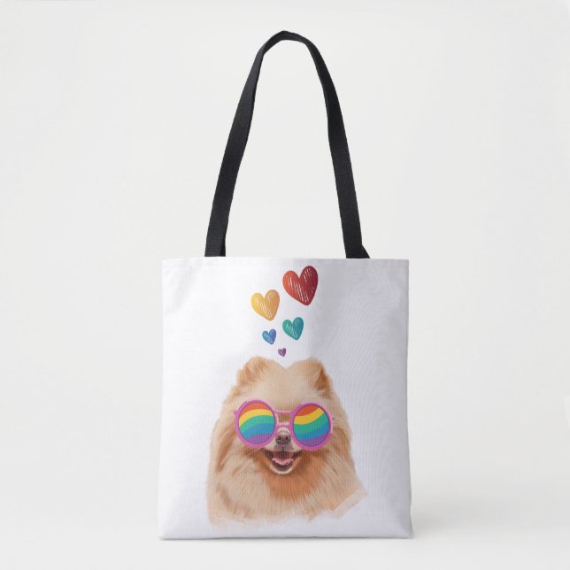 Tote Bag Chien Poméranie avec coeurs Saint-Valentin (Devant)