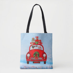Tote Bag Chien Pug dans une voiture avec le Père Noël