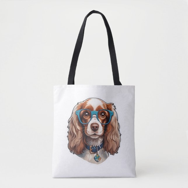 Tote Bag Chien Puppy Pooch Cute Drôle Lunettes Etudiant (Devant)