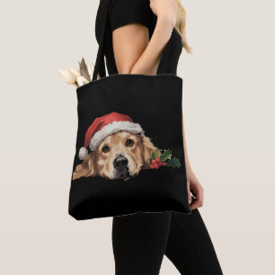 Tote Bag Chien Retriever doré Noël Chapeau de Père Noël Chi