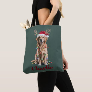 Tote Bag Chien Retriever Doré Noël Nom Personnalisé