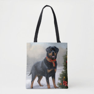 Tote Bag Chien Rottweiler pendant Noël de neige