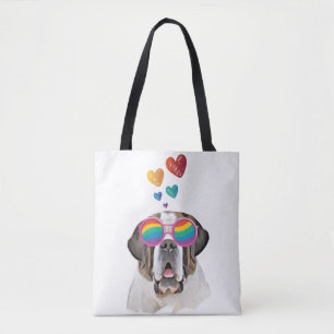 Tote Bag Chien Saint-Bernard avec coeurs Saint-Valentin 