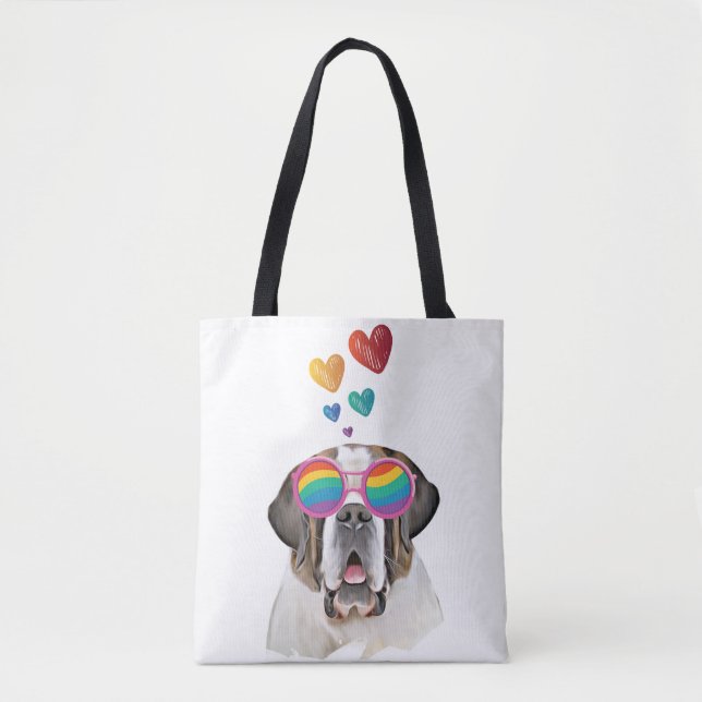 Tote Bag Chien Saint-Bernard avec coeurs Saint-Valentin  (Devant)