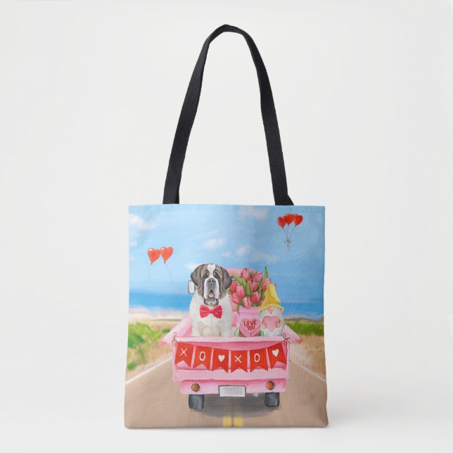 Tote Bag Chien Saint-Bernard Camion de la Saint-Valentin Cœ (Devant)