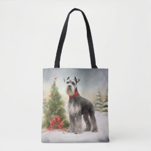 Tote Bag Chien Schnauzer dans la neige de Noël