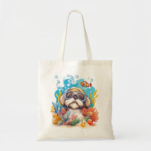 Tote Bag Chien Shih Tzu Snorkeling dans un récif de corail