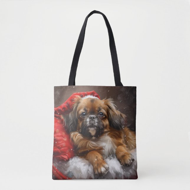 Tote Bag Chien Spaniel Tibétain Noël Festif (Devant)