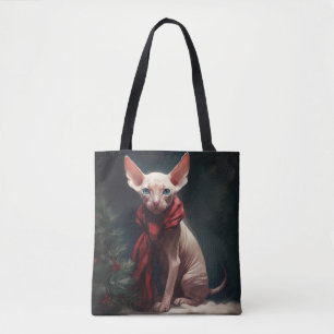 Tote Bag Chien Sphynx dans la neige de Noël