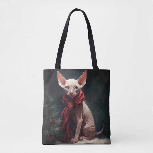 Tote Bag Chien Sphynx dans la neige de Noël (Devant)