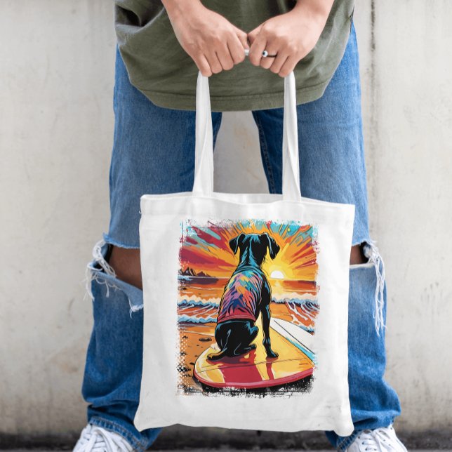 Tote Bag Chien surfing joli coloré dessin animé (Funny Dog Surfing in the Summer Tote Bag)