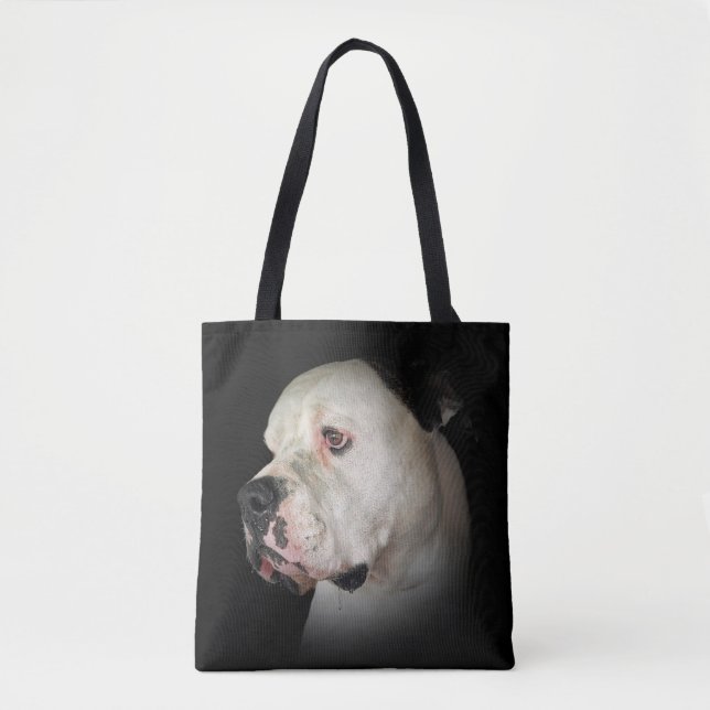 Tote Bag Chien-taureau américain sur noir (Devant)