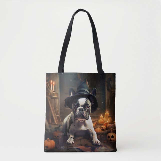 Tote Bag Chien-taureau Citrouille Halloween effrayant (Devant)