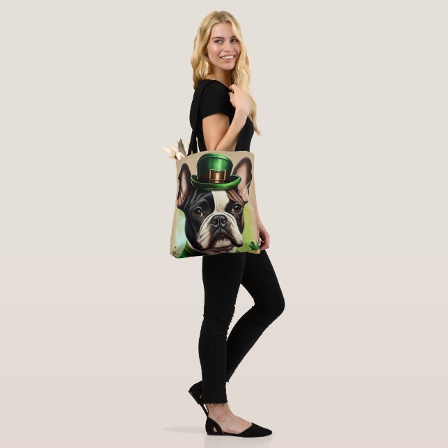 Tote Bag Chien-taureau français en tenue de la Saint Patric (Sur le modèle)