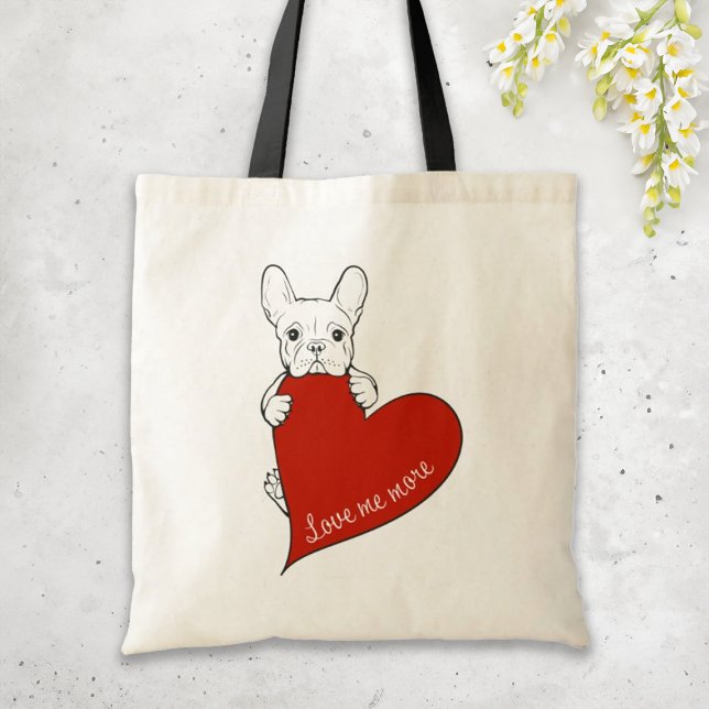 Tote Bag Chien-taureau français mignon au coeur rouge (Créateur téléchargé)