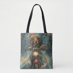 Tote Bag Chien teckel à moto Noël