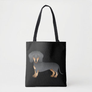 Tote Bag Chien teckel à poil court noir et feu - Noir