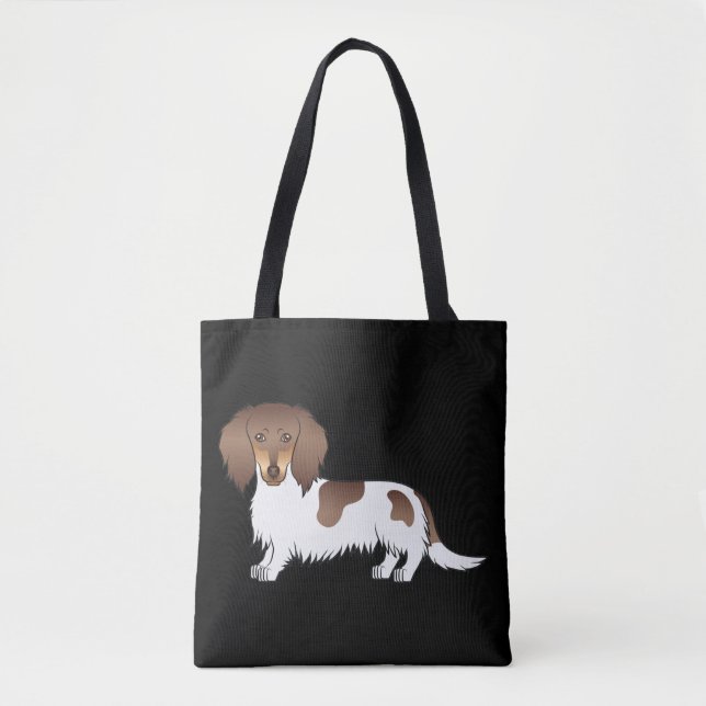 Tote Bag Chien teckel à poil long piebalde chocolat et fauv (Devant)