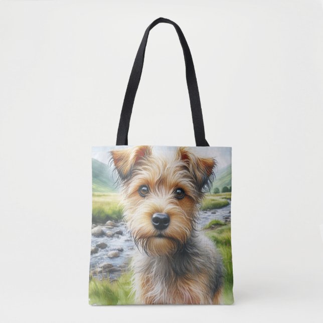 Tote Bag Chien Terrier Mignon en Aquarelle (Devant)