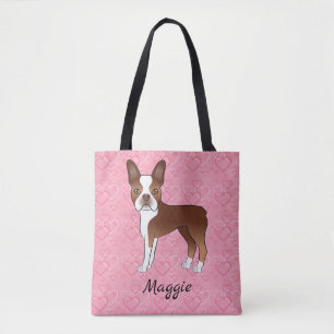 Tote Bag Chien Terrier Rouge Et Blanc De Boston Sur Coeurs