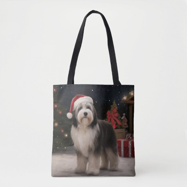 Tote Bag Chien tibétain de Terrier en Noël de neige (Devant)