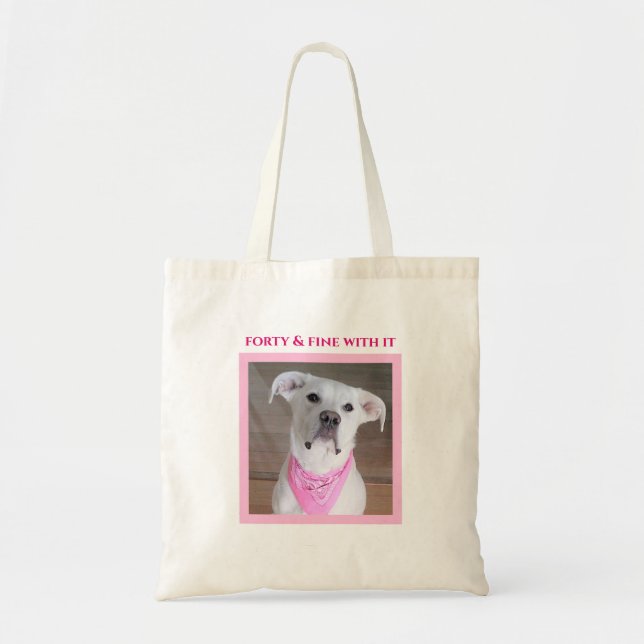 Tote Bag Chien très confiant avec yeux sourds Quarante rose (Devant)