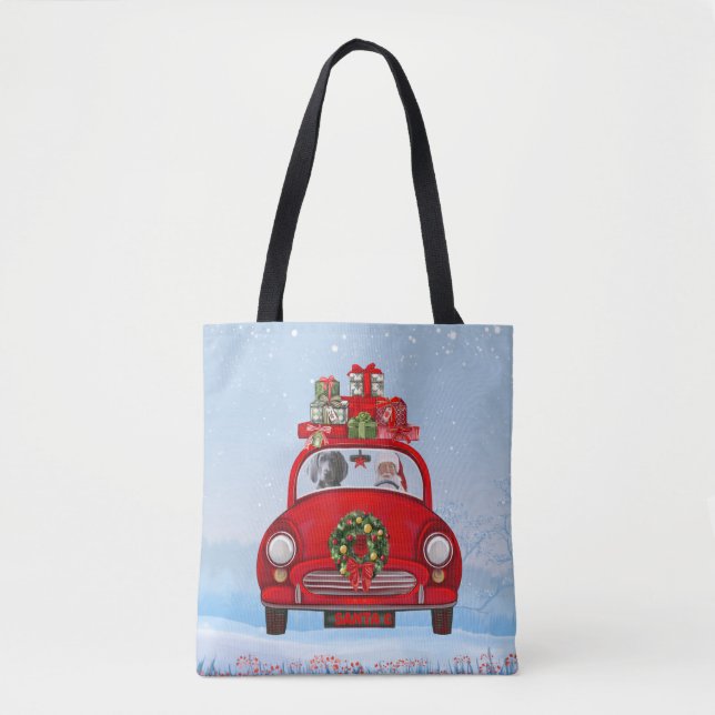Tote Bag Chien Weimaraner En Voiture Avec Le Père Noël (Devant)
