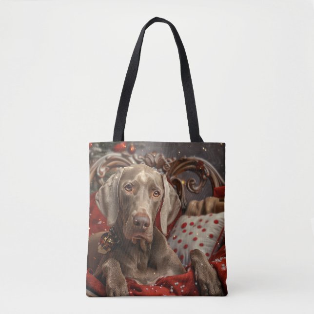 Tote Bag Chien Weimaraner Noël Fêtard (Devant)