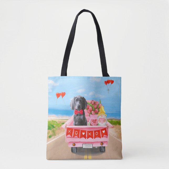 Tote Bag Chien Weimaraner Saint-Valentin Camion Cœurs (Devant)