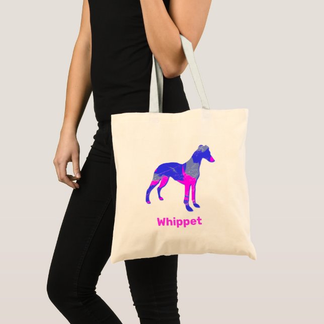 Tote Bag Chien Whippet Silhouette Crazy Hot Rose (Devant (produit))