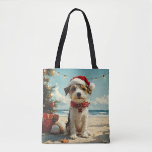 Tote Bag Chien Wire Fox Terrier Noël Vintage Plage